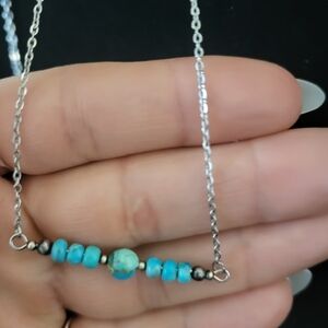 Turquoise Beaded Silver Necklace
